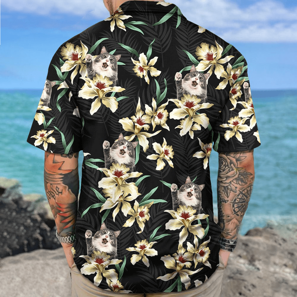 lily flower shirt Personalized Father's Day Gifts,Custom Cat Photo Lily Flowers Design Hawaii Shirt N304 889305