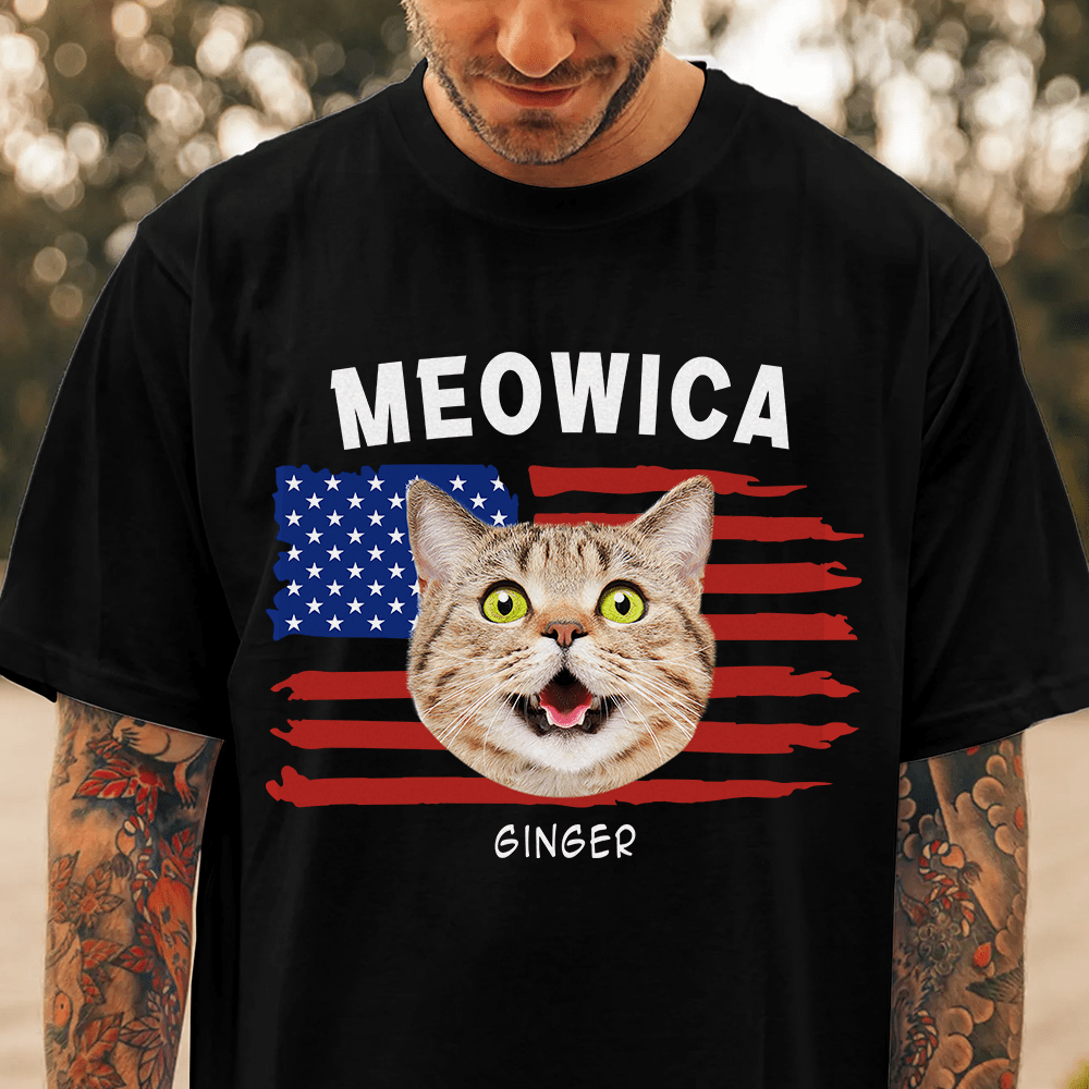 GeckoCustom Custom Cat Photo Meowica Dark Shirt N304 889334