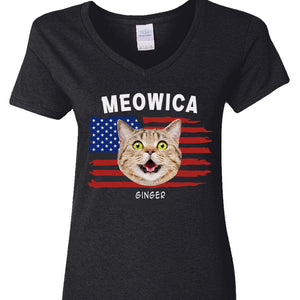 GeckoCustom Custom Cat Photo Meowica Dark Shirt N304 889334 Women V-neck / V Black / S