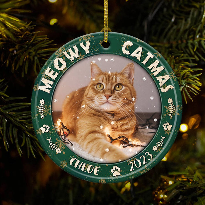 GeckoCustom Custom Cat Photo Meowy Catmas Ceramic Ornament N304 889724