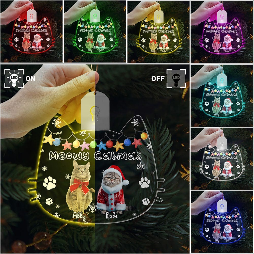 GeckoCustom Custom Cat Photo Meowy Catmas Led Light Ornament Funny Gift For Cat Lovers HO82 67072 3 inches