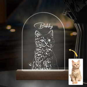 GeckoCustom Custom Cat Photo Pencil Drawing With Name For Cat Lovers Acrylic Plaque LED Night Light LM32 893031 Acrylic / 7.9"x4.5"