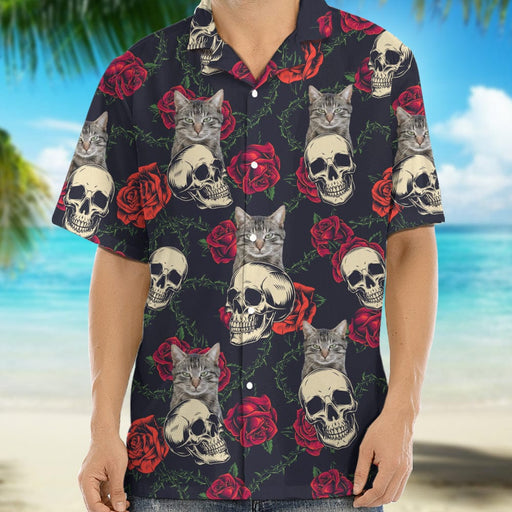 GeckoCustom Custom Cat Photo Skull Face Tropical Leaf Hawaii Shirt N304 889570