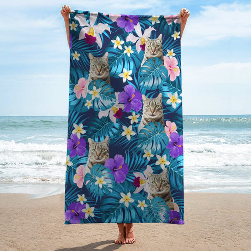 GeckoCustom Custom Cat Photo Tropical Style Beach Towel N304 890388 30"x60"