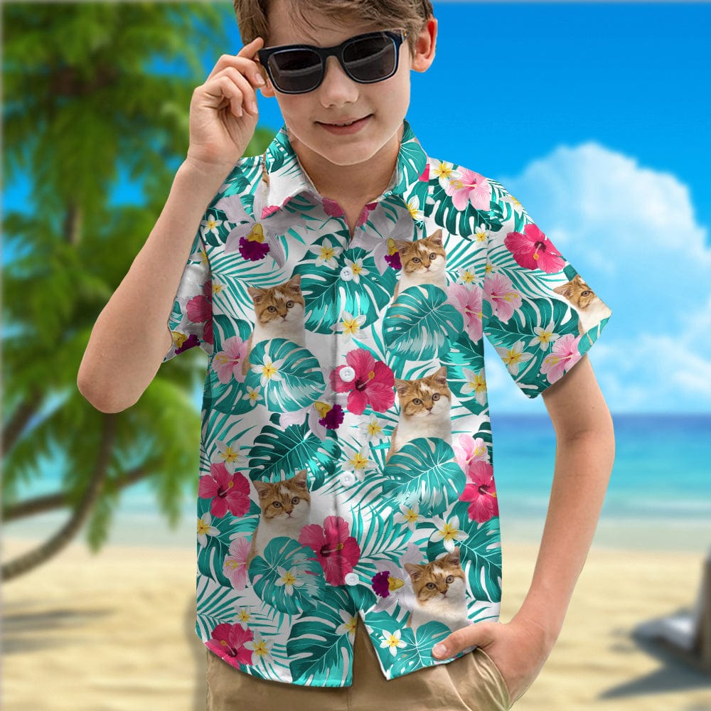 GeckoCustom Custom Cat Photo Tropical Style For Boy's Hawaiian Shirt TH10 891109