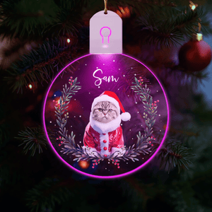 GeckoCustom Custom Cat Photo Wishing You a Purr-fect Christmas with Furry Whiskers and Cozy Paws LED Acrylic Ornament HA75 891845 3 inches