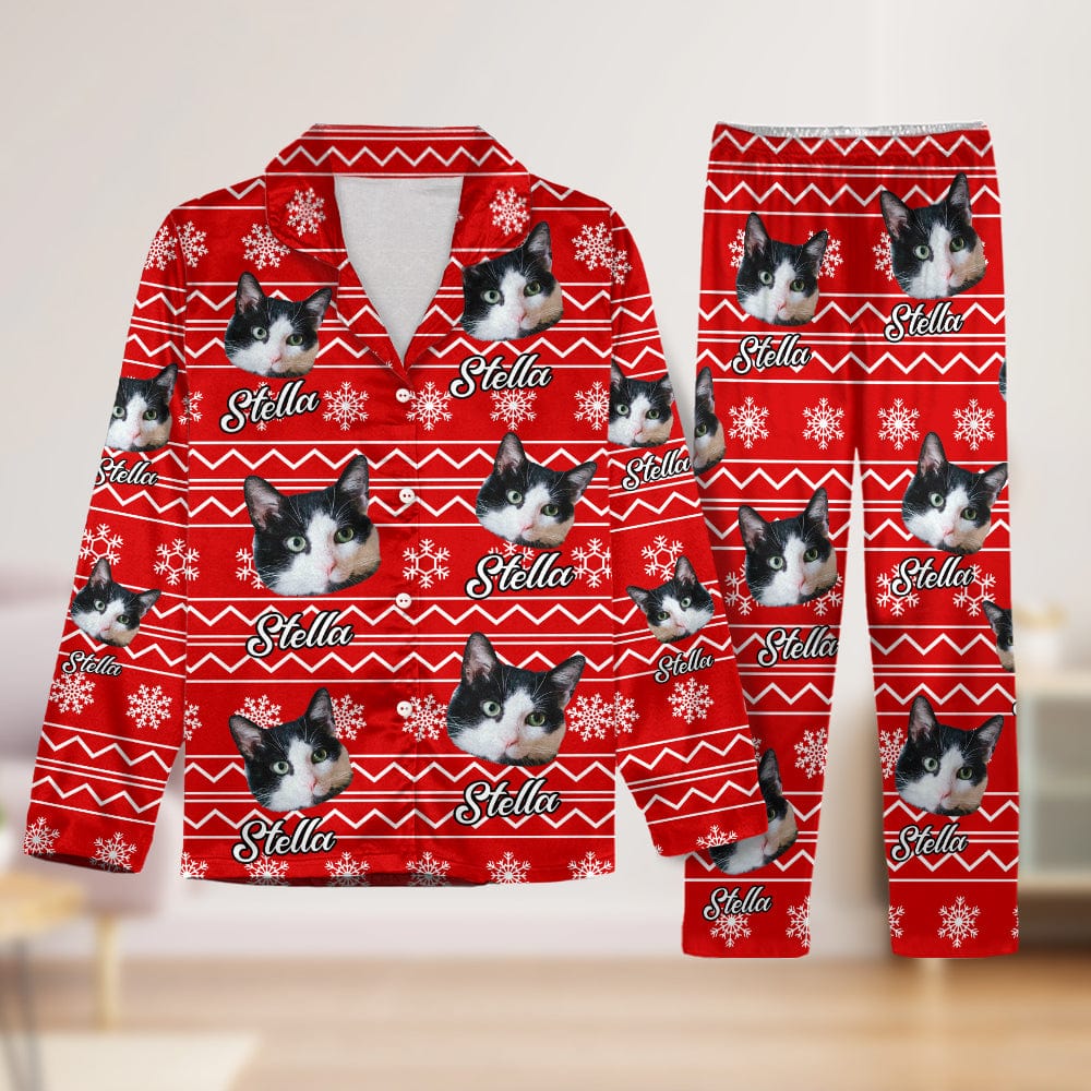 GeckoCustom Custom Cat Photo With Christmas Background  Pajamas NA29 889506 For Kid / Only Shirt / 3XS