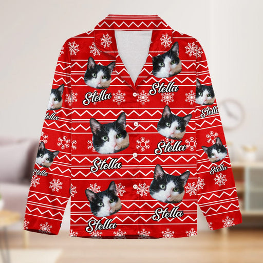 GeckoCustom Custom Cat Photo With Christmas Background Pajamas NA29 889506 For Kid / Only Shirt / 3XS