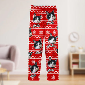 GeckoCustom Custom Cat Photo With Christmas Background  Pajamas NA29 889506 For Kid / Only Pants / 3XS