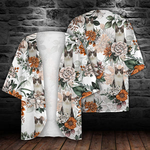 GeckoCustom Custom Cat Photo With Flower Pattern Woman Kimono N304 889478
