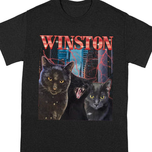 GeckoCustom Custom Cat Photo With Gradient Text Vintage Retro Shirt K228 889825 Basic Tee / Black / S