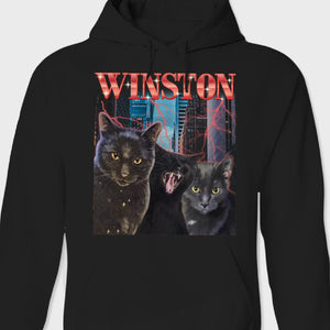 GeckoCustom Custom Cat Photo With Gradient Text Vintage Retro Shirt K228 889825 Pullover Hoodie / Black Colour / S