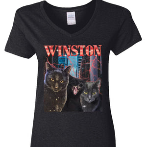GeckoCustom Custom Cat Photo With Gradient Text Vintage Retro Shirt K228 889825 Women V-neck / V Black / S