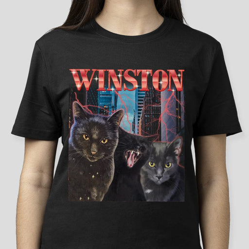 GeckoCustom Custom Cat Photo With Gradient Text Vintage Retro Shirt K228 889825 Women Tee / Black Color / S