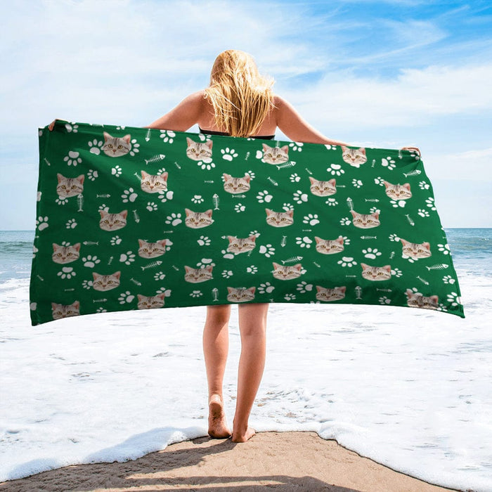 GeckoCustom Custom Cat Photo With Icon Decoration Beach Towel TA29 888916 30"x60"