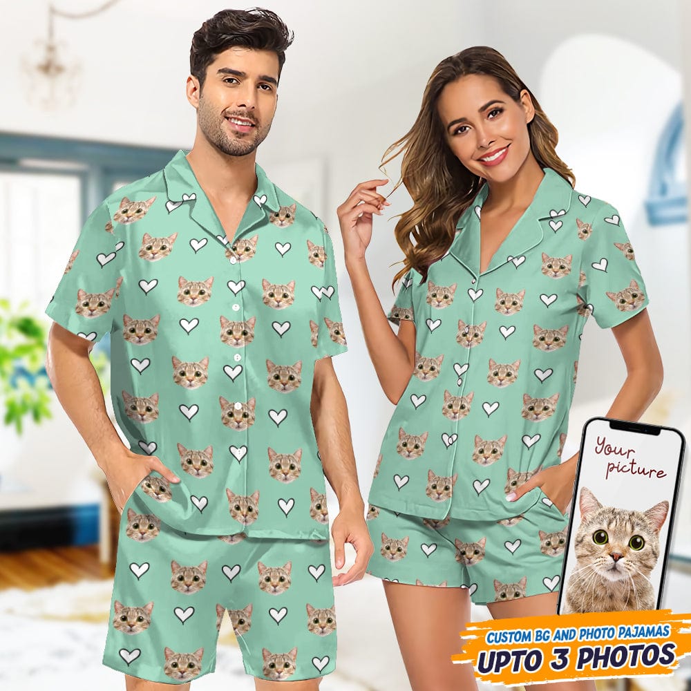 GeckoCustom Custom Cat Photo With Icon Decoration Short Pajamas T368 HN590