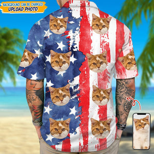 GeckoCustom Custom Cat Photo With Us Flag Hawaii Shirt N304 889230