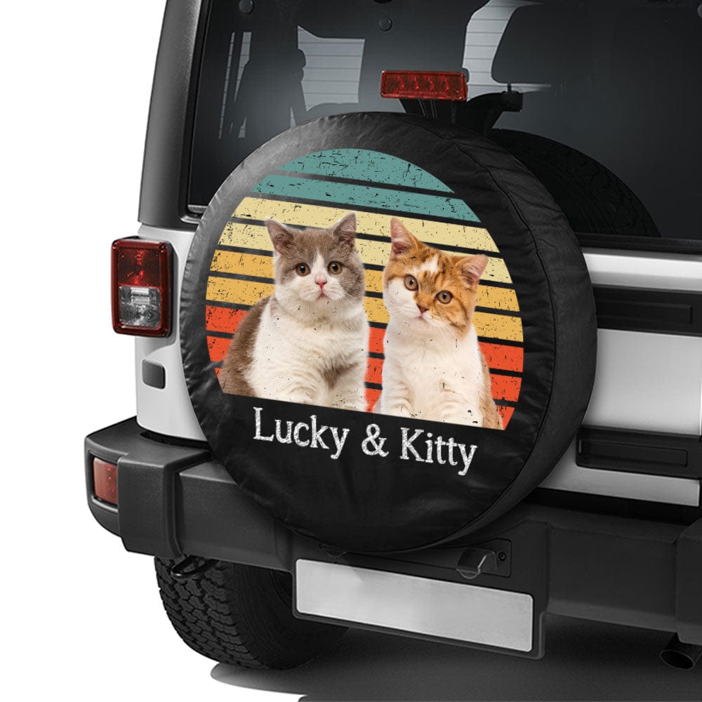 GeckoCustom Custom Cat Photo With Vintage Retro Style Tire Cover T368 889796 No camera hole / 24 - 26 inches