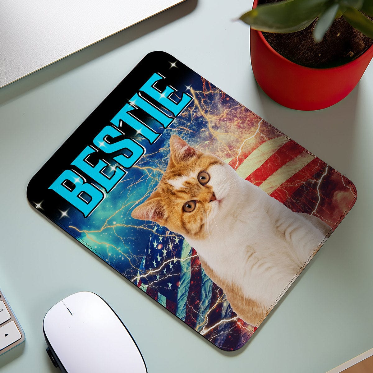 GeckoCustom Custom Cat Portrait Photo With Retro Style Mousepad NA29 889628