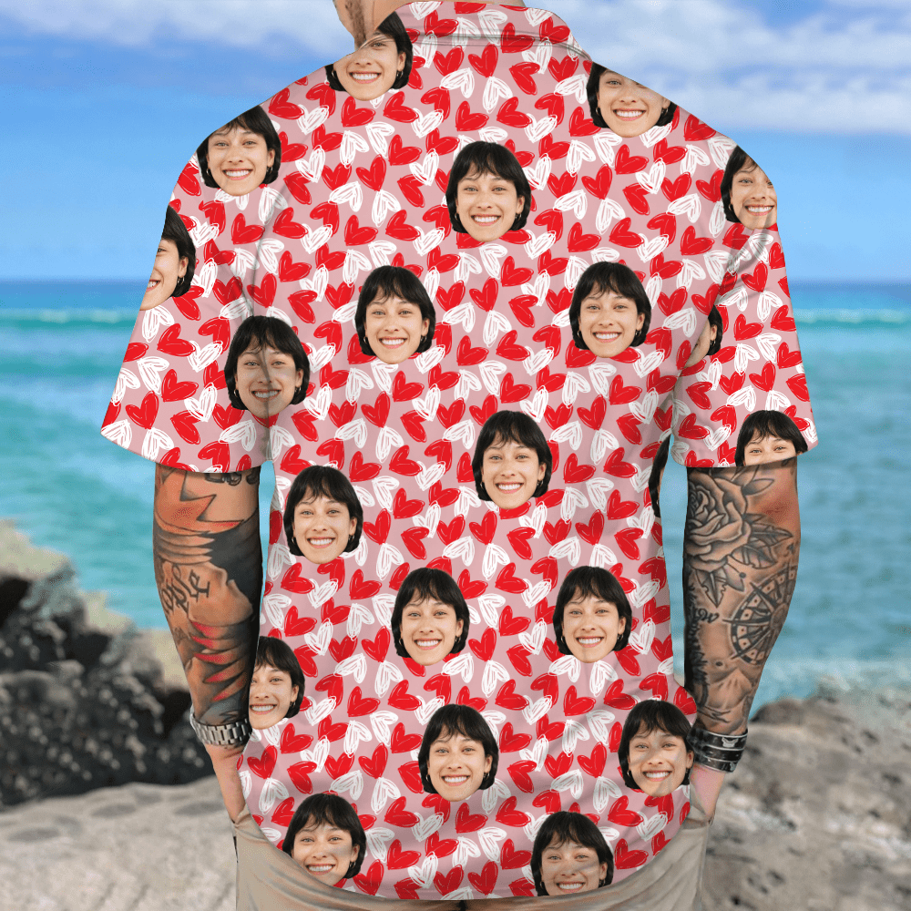 GeckoCustom Custom Couple Face Hawaii Shirt Personalized Couple Photo Gifts Valentines Gift HA75 895056