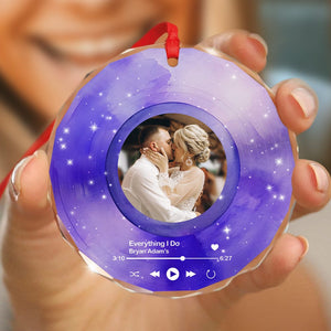 GeckoCustom Custom Couple Photo and Love Song Anniversary Glass Circle Ornament LM32 891975 8cm