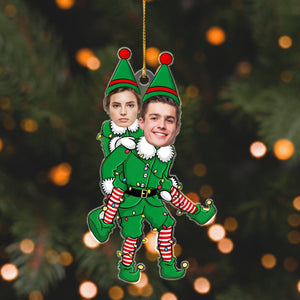 GeckoCustom Custom Couple Photo Funny Elf Couple Acrylic Ornament HO82 893322