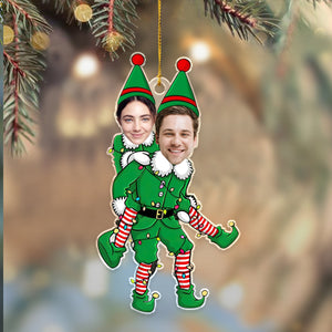 GeckoCustom Custom Couple Photo Funny Elf Couple Acrylic Ornament HO82 893322