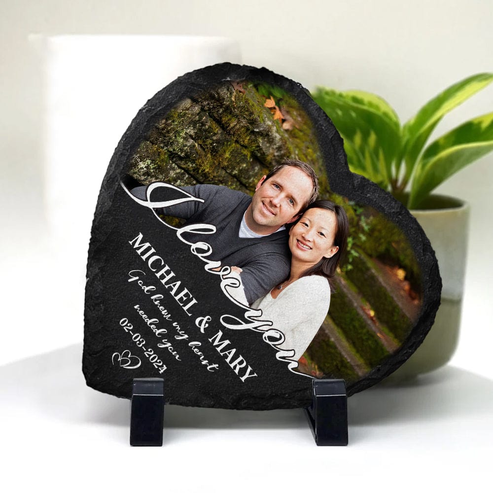 GeckoCustom Custom Couple Photo God Knew My Heart Needed You Heart-Shaped Stone Couple Gifts HO82 895012