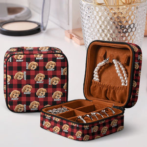 GeckoCustom Custom Dog And Cat Photo And Name Flannel Design Jewelry Travel Box TH10 892061 10.6*10.2*6cm / PU Leather & Pearl Velvet