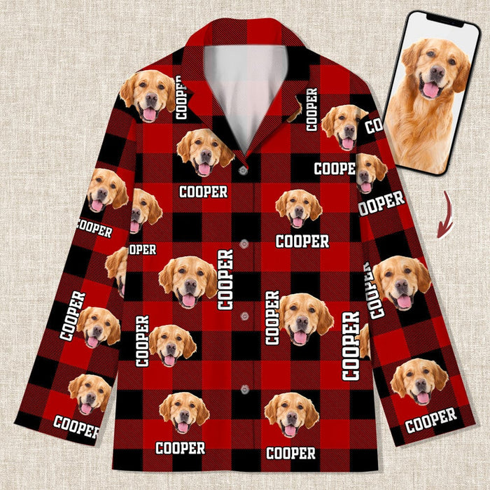 GeckoCustom Custom Dog Cat Face Photo And Name Flannel Pajmas TA29 888737 For Adult / Only Shirt / XS