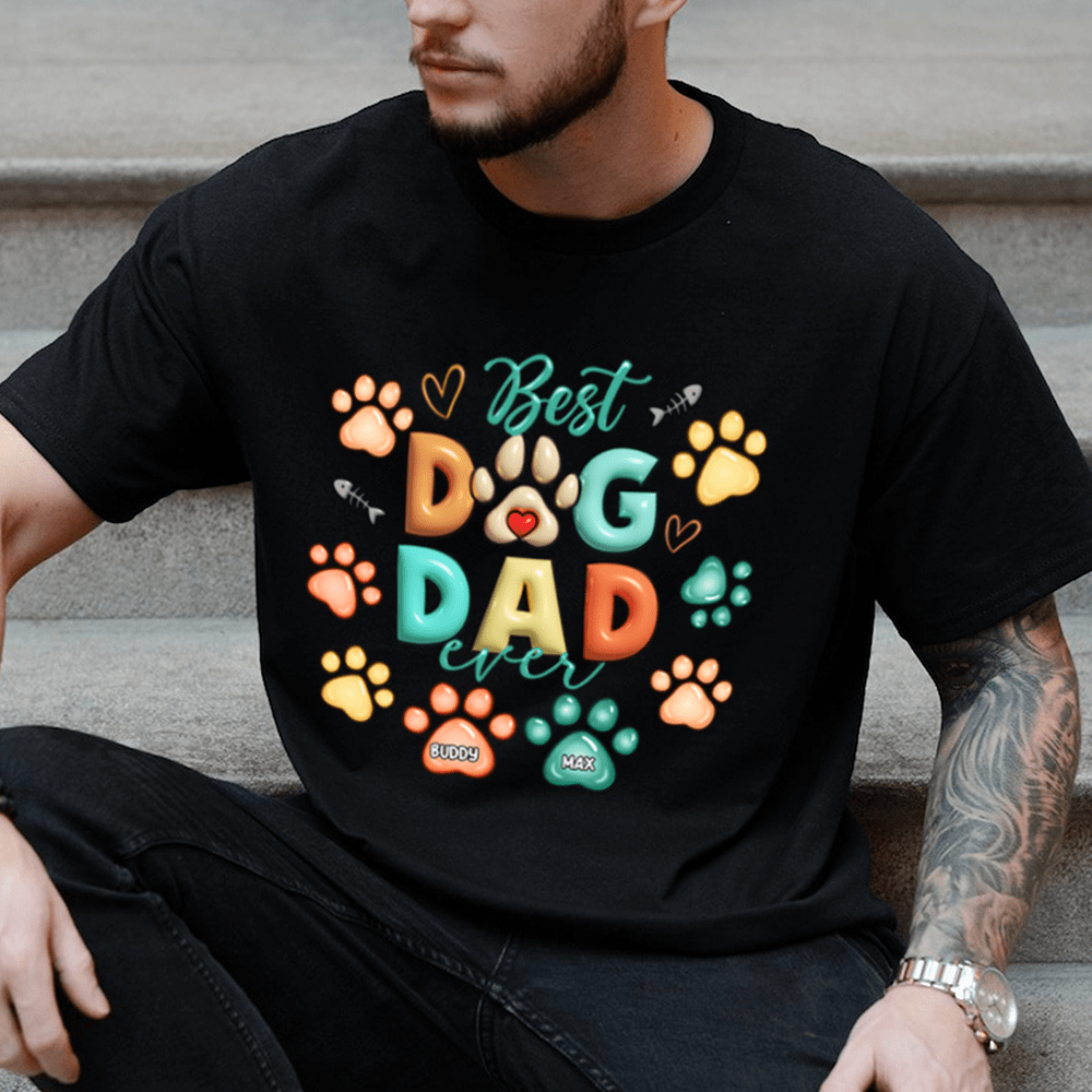 GeckoCustom Custom Dog & Cat Name With Paw Inflated Effect Dark Shirt Personalized Gift DA199 890034