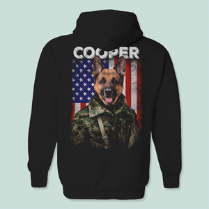 GeckoCustom Custom Dog Cat Photo America Flag Uniform Soldier Back Shirt N369 889880 Pullover Hoodie / Black Colour / S