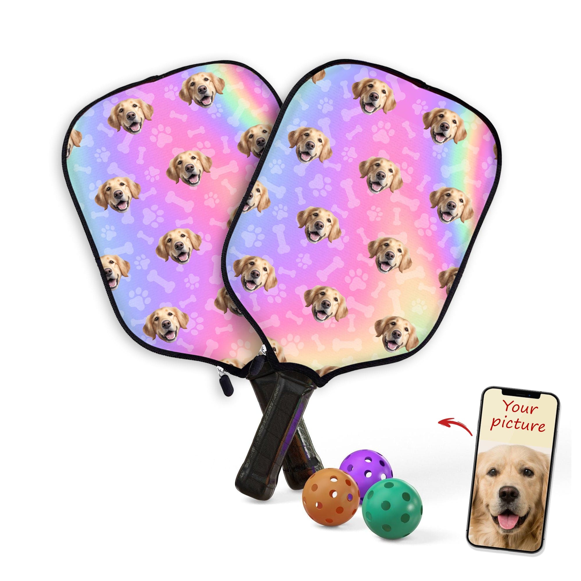 GeckoCustom Custom Dog Cat Photo Pickleball Rainbow Cover For Sport Player TH10 891811 30x22cm