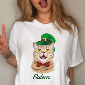 GeckoCustom Custom Dog Cat Photo ST Patrick's Day Bright Shirt Dog Lovers Gift Cat Lovers Gift CH07 895178 Women Tshirt / Sport Grey Color / S