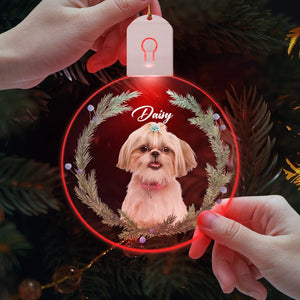 GeckoCustom Custom Dog Christmas Photo For Dog Lovers Circle Led Acrylic Ornament HO82 893260 3 inches