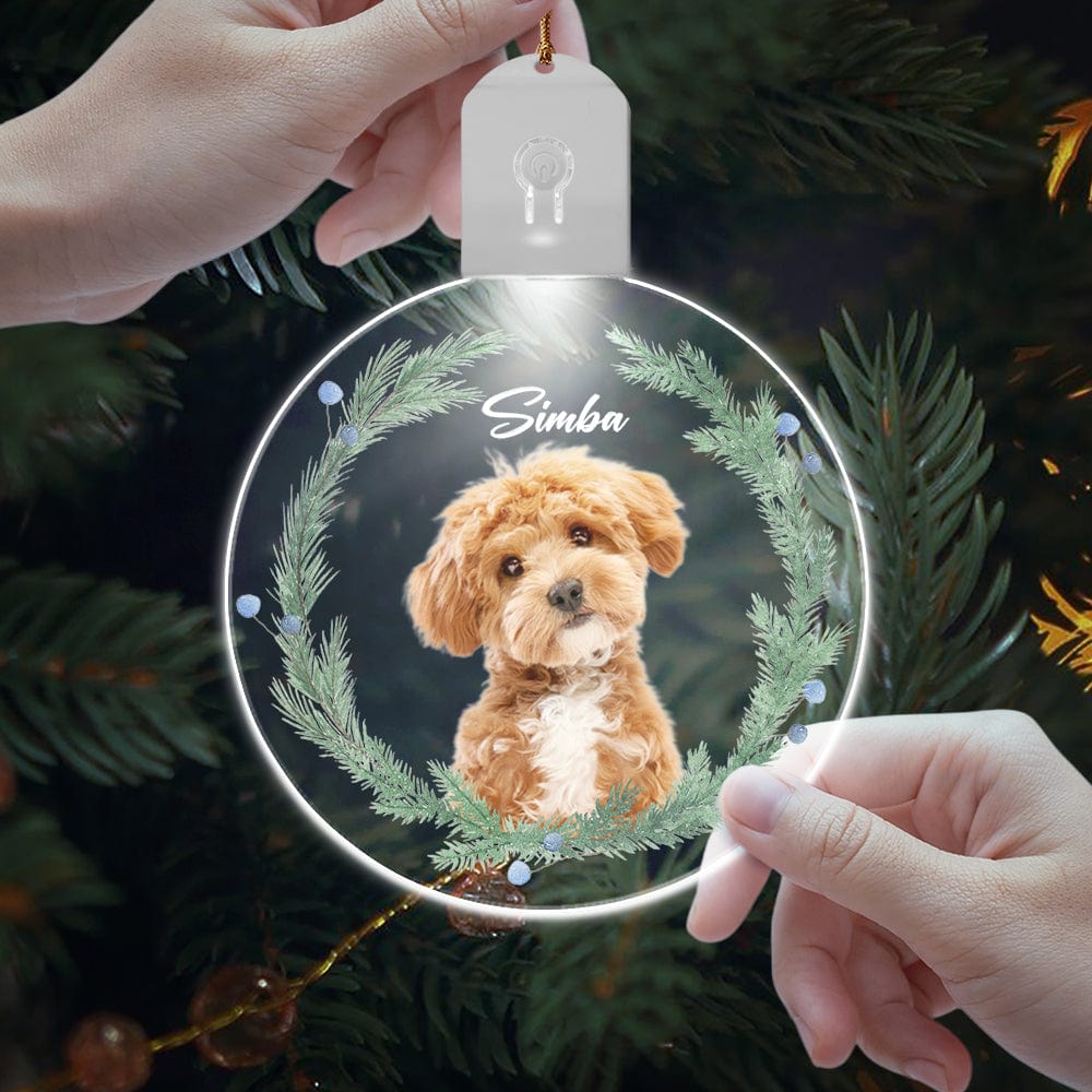 GeckoCustom Custom Dog Christmas Photo For Dog Lovers Circle Led Acrylic Ornament HO82 893260 3 inches
