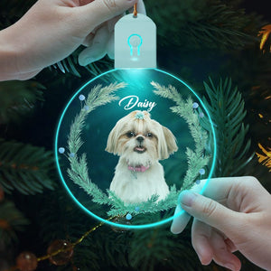 GeckoCustom Custom Dog Christmas Photo For Dog Lovers Circle Led Acrylic Ornament HO82 893260 3 inches