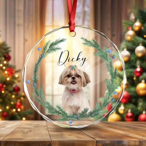 GeckoCustom Custom Dog Christmas Photo For Dog Lovers Glass Circle Ornament HO82 893054