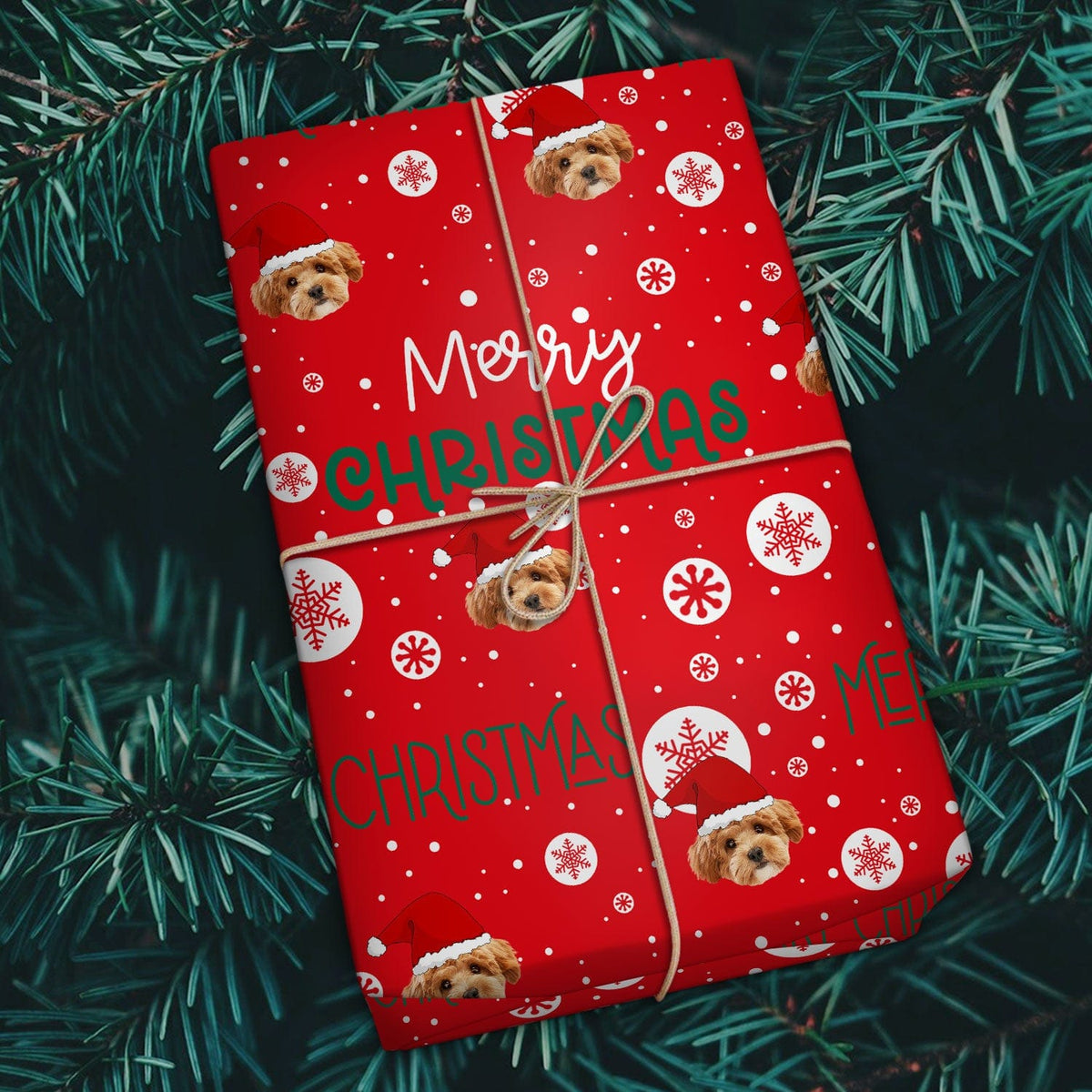 GeckoCustom Custom Dog Face Photo Merry Christmas Wrapping Papper Dog Lovers Gift HO82 895008