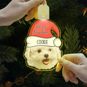 GeckoCustom Custom Dog Face Photo With Santa Hat Christmas Acrylic LED Ornament TH10 892145 3 inches