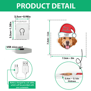 GeckoCustom Custom Dog Face Photo With Santa Hat Christmas Acrylic LED Ornament TH10 892145 3 inches