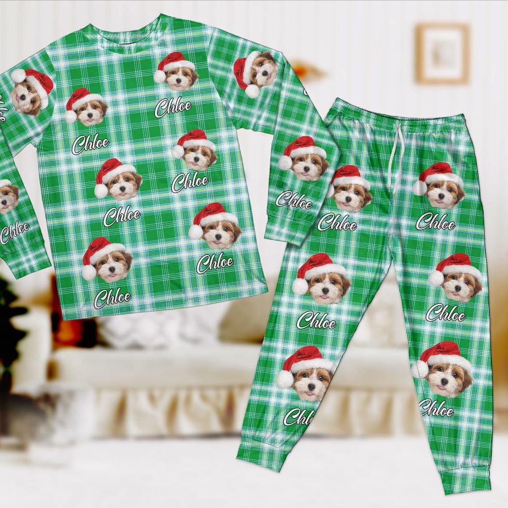 Custom Dog Photo And Name With Christmas Background Sleepwear N304
