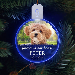 GeckoCustom Custom Dog Photo Forever in Our Heart Memorial Circle Led Acrylic Ornament HO82 893216 3 inches