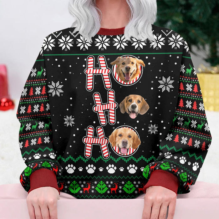 GeckoCustom Custom Dog Photo Ho Ho Ho Christmas Sweatshirt N304 889658
