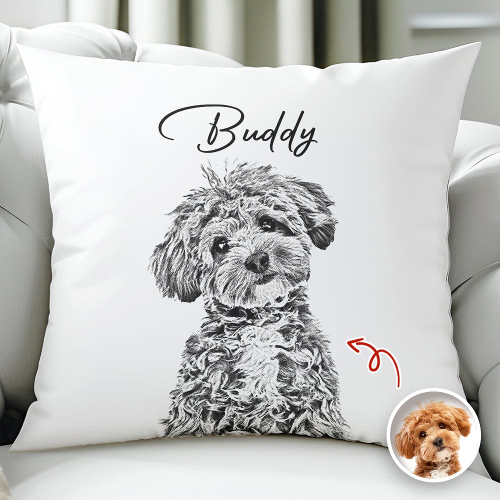 GeckoCustom Custom Dog Photo Pencil Drawing With Name For Dog Lovers Pillow LM32 893029