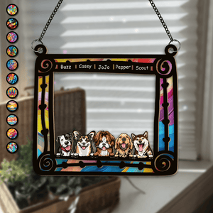 GeckoCustom Custom Dog Photo Sitting In Frame Window Hanging Suncatcher Ornament HO82 891200