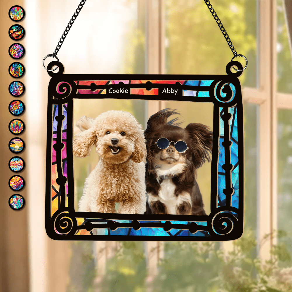 GeckoCustom Custom Dog Photo Sitting In Frame Window Hanging Suncatcher Ornament HO82 891200