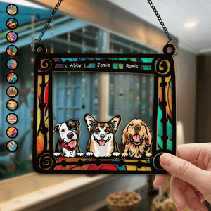 GeckoCustom Custom Dog Photo Sitting In Frame Window Hanging Suncatcher Ornament HO82 891200