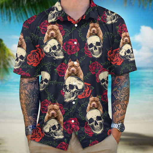 GeckoCustom Custom Dog Photo Skull Face Tropical Leaf Hawaii Shirt N304 889568