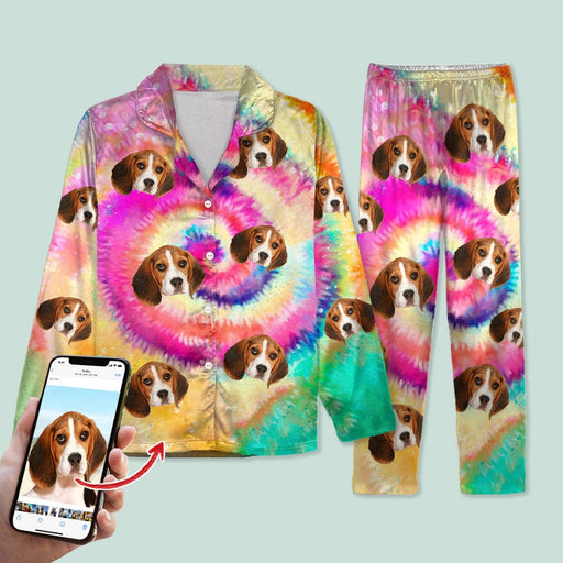 GeckoCustom Custom Dog Photo Tie Dye Background Pajamas NA29 888808 For Kid / Combo Shirt And Pants / 3XS